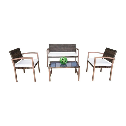 Hospitality Rattan PatioHospitality Rattan Patio Andros 4-Piece Patio Settee 3213-BRW-4PC-SET/SU-705- BetterPatio.com