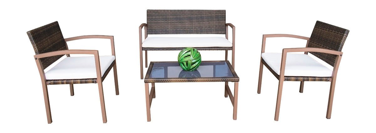 Hospitality Rattan PatioHospitality Rattan Patio Andros 4-Piece Patio Settee 3213-BRW-4PC-SET/SU-705- BetterPatio.com