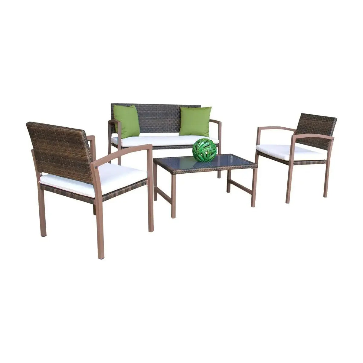 Hospitality Rattan PatioHospitality Rattan Patio Andros 4-Piece Patio Settee 3213-BRW-4PC-SET/SU-705- BetterPatio.com