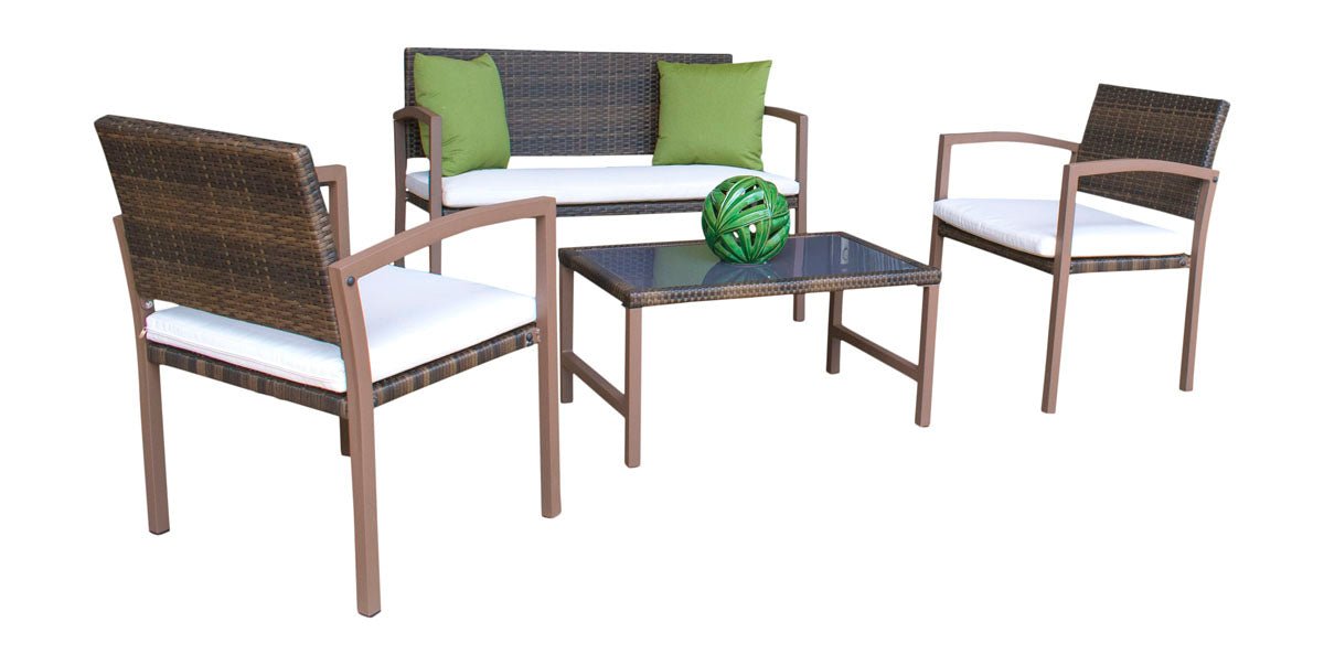 Hospitality Rattan PatioHospitality Rattan Patio Andros 4-Piece Patio Settee 3213-BRW-4PC-SET/SU-705- BetterPatio.com