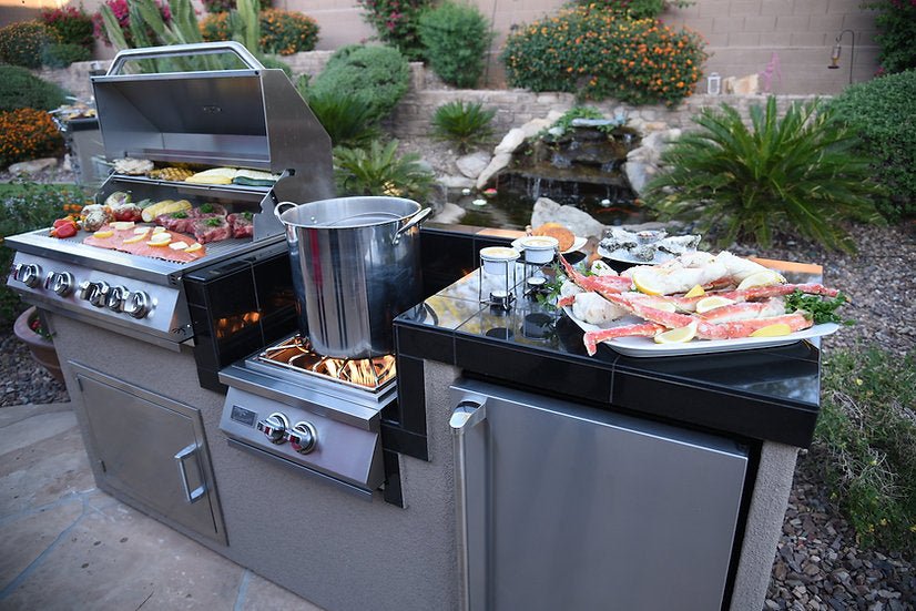 KoKoMo Grills 7 Foot BBQ Island With Power Burner, Fridge, Built-in BBQ Grill