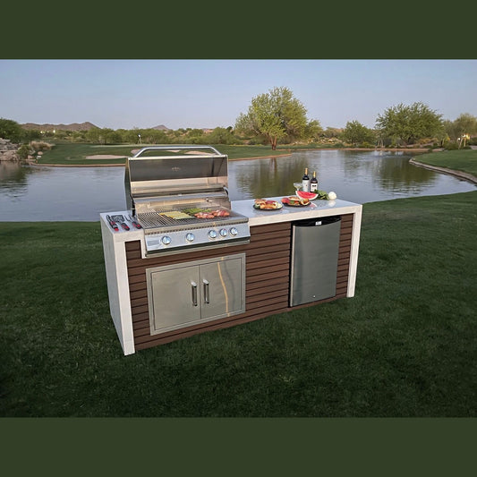 KoKoMo GrillsKokomo Grills 7 Foot Outdoor Kitchen with Grill, Fridge, Shiplap and Waterfall Edge Countertops KOK-SHIP-7FT- BetterPatio.com