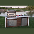 Kokomo Grills 7 Foot Outdoor Kitchen with Grill, Fridge, Shiplap and Waterfall Edge Countertops