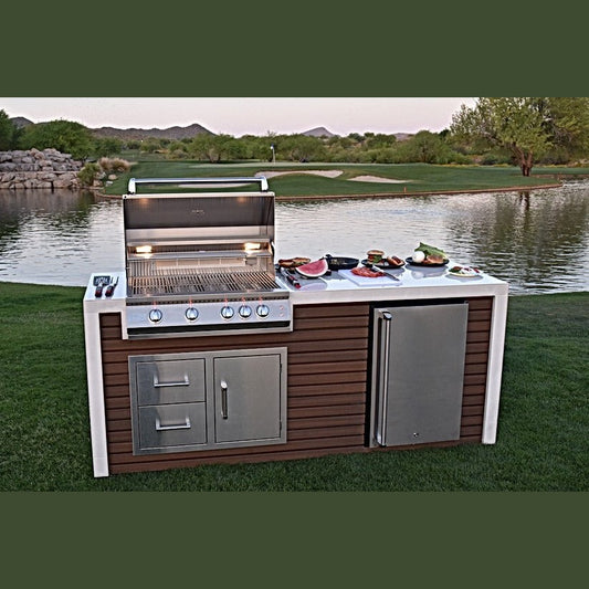 KoKoMo GrillsKokomo Grills 7 Foot Outdoor Kitchen with Grill, Fridge, Shiplap and Waterfall Edge Countertops KOK-SHIP-7FT- BetterPatio.com