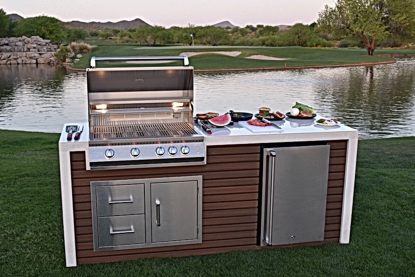 KoKoMo GrillsKokomo Grills 7 Foot Outdoor Kitchen with Grill, Fridge, Shiplap and Waterfall Edge Countertops KOK-SHIP-7FT- BetterPatio.com