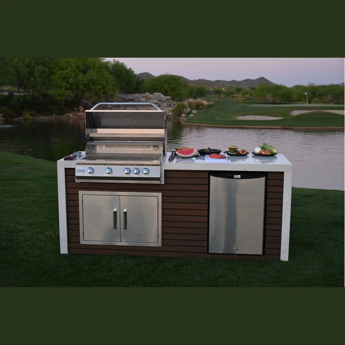 KoKoMo GrillsKokomo Grills 7 Foot Outdoor Kitchen with Grill, Fridge, Shiplap and Waterfall Edge Countertops KOK-SHIP-7FT- BetterPatio.com