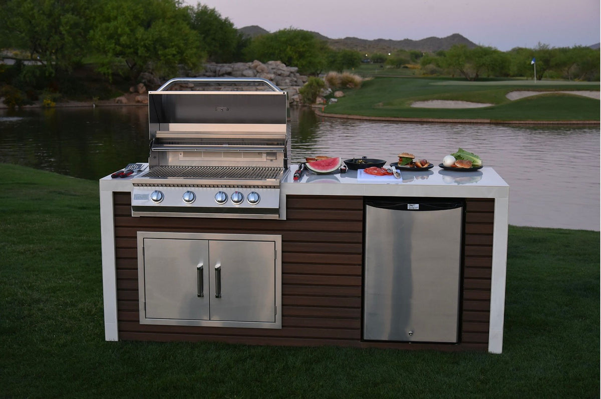KoKoMo GrillsKokomo Grills 7 Foot Outdoor Kitchen with Grill, Fridge, Shiplap and Waterfall Edge Countertops KOK-SHIP-7FT- BetterPatio.com