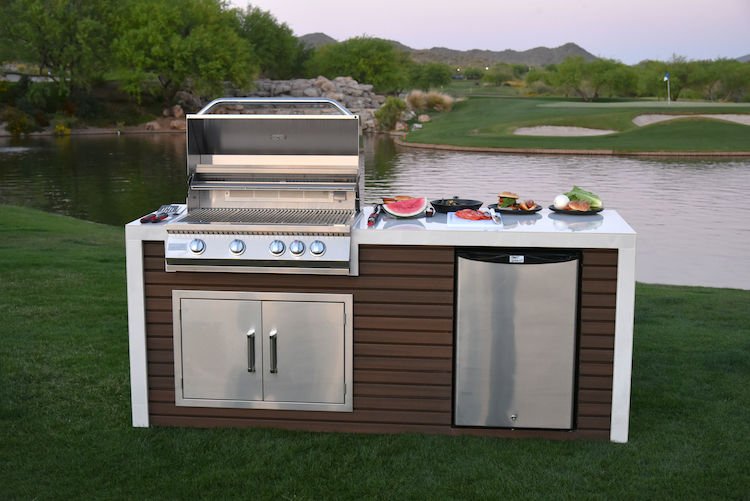 KoKoMo GrillsKokomo Grills 7 Foot Outdoor Kitchen with Grill, Fridge, Shiplap and Waterfall Edge Countertops KOK-SHIP-7FT- BetterPatio.com