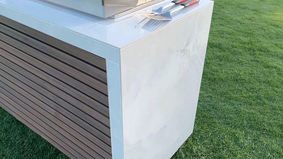 KoKoMo GrillsKokomo Grills 7 Foot Outdoor Kitchen with Grill, Fridge, Shiplap and Waterfall Edge Countertops KOK-SHIP-7FT- BetterPatio.com