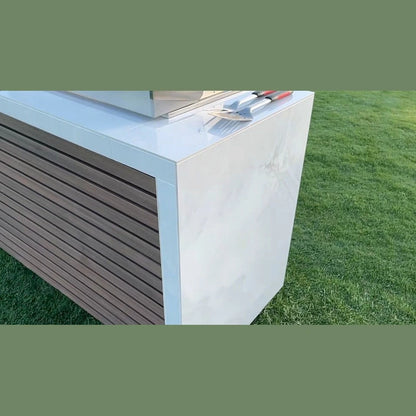KoKoMo GrillsKokomo Grills 7 Foot Outdoor Kitchen with Grill, Fridge, Shiplap and Waterfall Edge Countertops KOK-SHIP-7FT- BetterPatio.com