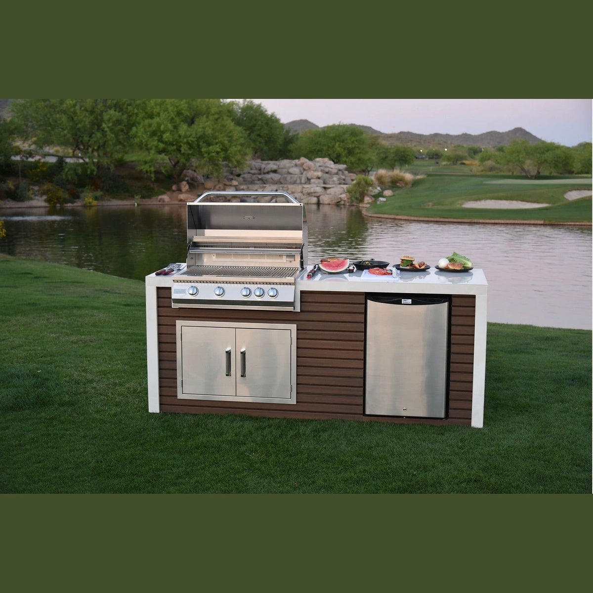 KoKoMo GrillsKokomo Grills 7 Foot Outdoor Kitchen with Grill, Fridge, Shiplap and Waterfall Edge Countertops KOK-SHIP-7FT- BetterPatio.com