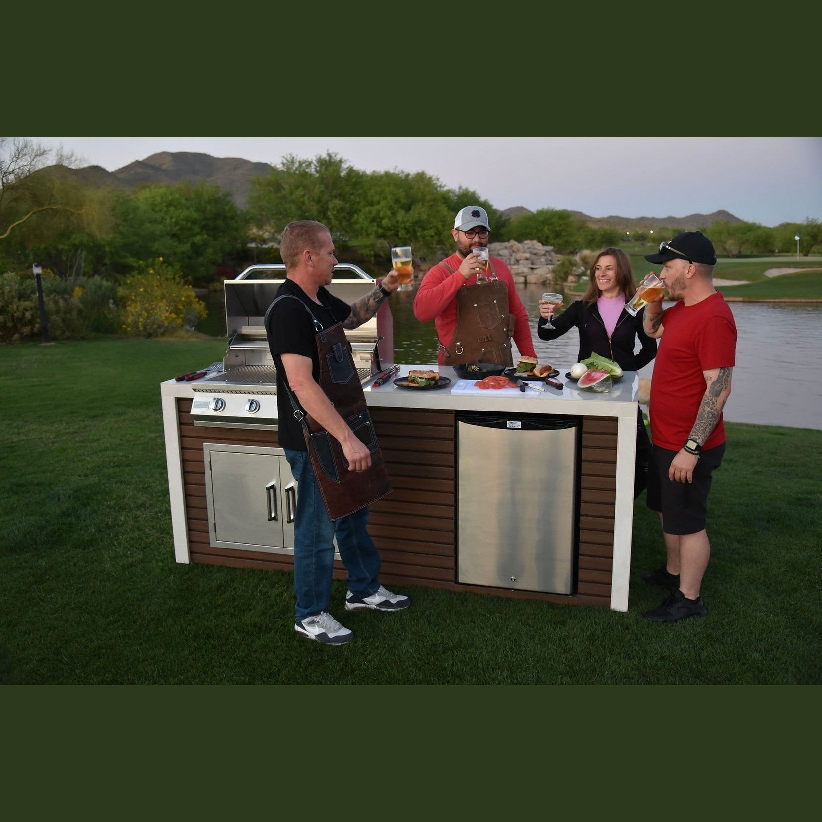KoKoMo GrillsKokomo Grills 7 Foot Outdoor Kitchen with Grill, Fridge, Shiplap and Waterfall Edge Countertops KOK-SHIP-7FT- BetterPatio.com