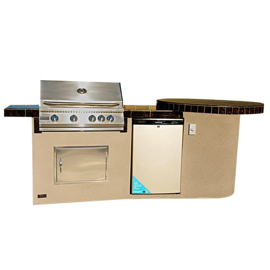 KoKoMo GrillsKoKoMo Grills 9 Foot BBQ Island With Round Bar Seating, Built-in BBQ Grill Fire-Island- BetterPatio.com