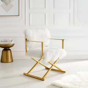 ModwayModway Action Pure White Cashmere Accent Director's Chair EEI-3269 EEI-3269-GLD-WHI- BetterPatio.com