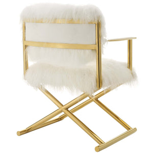 ModwayModway Action Pure White Cashmere Accent Director's Chair EEI-3269 EEI-3269-GLD-WHI- BetterPatio.com