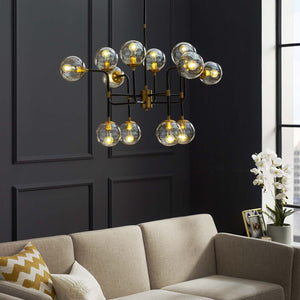 ModwayModway Ambition Amber Glass And Antique Brass 12 Light Pendant Chandelier EEI-2884 EEI-2884- BetterPatio.com