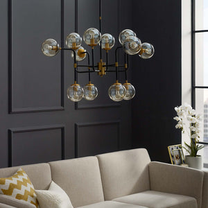 ModwayModway Ambition Amber Glass And Antique Brass 12 Light Pendant Chandelier EEI-2884 EEI-2884- BetterPatio.com