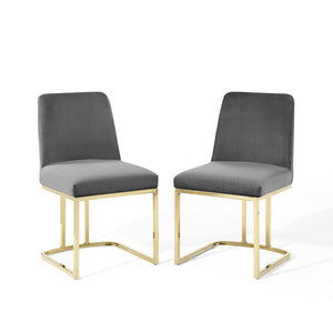 ModwayModway Amplify Sled Base Performance Velvet Dining Chairs - Set of 2 EEI-5569 EEI-5569-GLD-GRY- BetterPatio.com