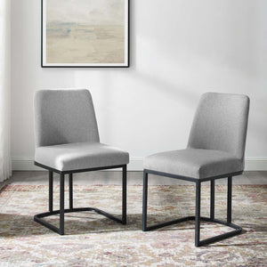 ModwayModway Amplify Sled Base Upholstered Fabric Dining Chairs - Set of 2 EEI-5570 EEI-5570-BLK-LGR- BetterPatio.com