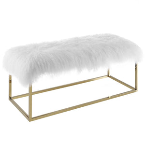 ModwayModway Anticipate White Sheepskin Bench EEI-2850 EEI-2850-GLD-WHI- BetterPatio.com