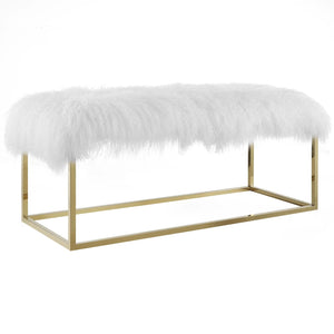 ModwayModway Anticipate White Sheepskin Bench EEI-2850 EEI-2850-GLD-WHI- BetterPatio.com