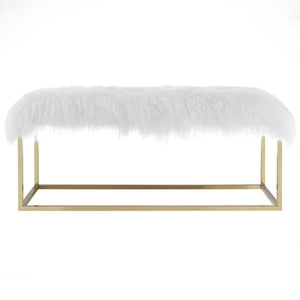 ModwayModway Anticipate White Sheepskin Bench EEI-2850 EEI-2850-GLD-WHI- BetterPatio.com