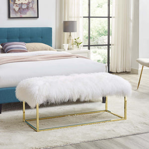 ModwayModway Anticipate White Sheepskin Bench EEI-2850 EEI-2850-GLD-WHI- BetterPatio.com