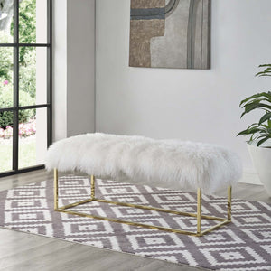 ModwayModway Anticipate White Sheepskin Bench EEI-2850 EEI-2850-GLD-WHI- BetterPatio.com