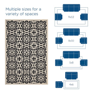 ModwayModway Ariana Vintage Floral Trellis 9x12 Indoor and Outdoor Area Rug R-1142-912 R-1142E-912- BetterPatio.com