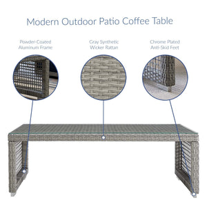 ModwayModway Aura Rattan Outdoor Patio Coffee Table EEI-2919 EEI-2919-GRY- BetterPatio.com