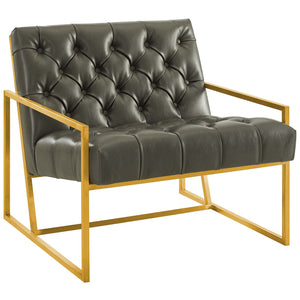 ModwayModway Bequest Antique Gold Stainless Steel Faux Leather Accent Chair EEI-3075 EEI-3075-GRY- BetterPatio.com