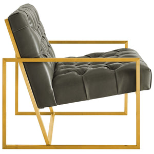 ModwayModway Bequest Antique Gold Stainless Steel Faux Leather Accent Chair EEI-3075 EEI-3075-GRY- BetterPatio.com