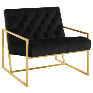 ModwayModway Bequest Gold Stainless Steel Performance Velvet Accent Chair EEI-3073 EEI-3073-BLK- BetterPatio.com