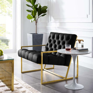 ModwayModway Bequest Gold Stainless Steel Performance Velvet Accent Chair EEI-3073 EEI-3073-BLK- BetterPatio.com