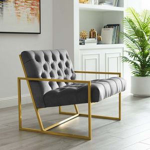 ModwayModway Bequest Gold Stainless Steel Performance Velvet Accent Chair EEI-3073 EEI-3073-GRY- BetterPatio.com