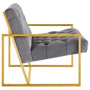 ModwayModway Bequest Gold Stainless Steel Performance Velvet Accent Chair EEI-3073 EEI-3073-GRY- BetterPatio.com