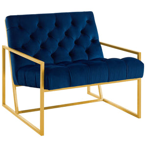 ModwayModway Bequest Gold Stainless Steel Performance Velvet Accent Chair EEI-3073 EEI-3073-NAV- BetterPatio.com