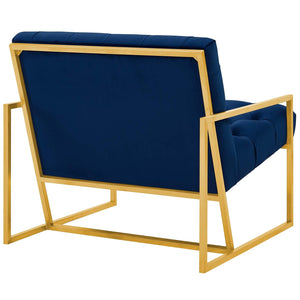 ModwayModway Bequest Gold Stainless Steel Performance Velvet Accent Chair EEI-3073 EEI-3073-NAV- BetterPatio.com