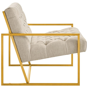 ModwayModway Bequest Gold Stainless Steel Upholstered Fabric Accent Chair EEI-3074 EEI-3074-BEI- BetterPatio.com