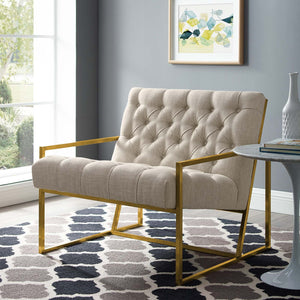 ModwayModway Bequest Gold Stainless Steel Upholstered Fabric Accent Chair EEI-3074 EEI-3074-BEI- BetterPatio.com