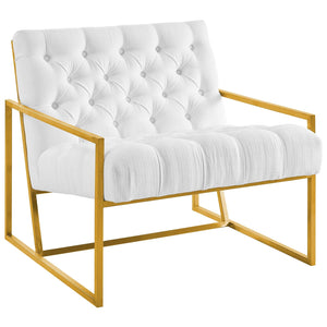 ModwayModway Bequest Gold Stainless Steel Upholstered Fabric Accent Chair EEI-3074 EEI-3074-WHI- BetterPatio.com