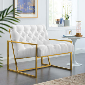 ModwayModway Bequest Gold Stainless Steel Upholstered Fabric Accent Chair EEI-3074 EEI-3074-WHI- BetterPatio.com