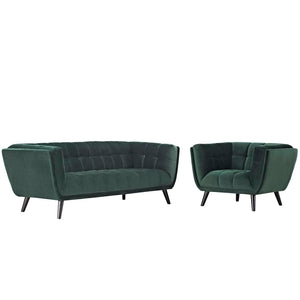 ModwayModway Bestow 2 Piece Performance Velvet Sofa and Armchair Set EEI-2980 EEI-2980-GRN-SET- BetterPatio.com