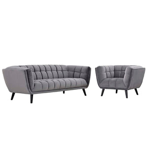 ModwayModway Bestow 2 Piece Performance Velvet Sofa and Armchair Set EEI-2980 EEI-2980-GRY-SET- BetterPatio.com