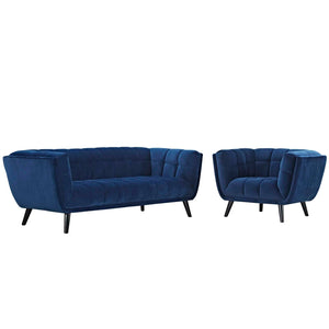 ModwayModway Bestow 2 Piece Performance Velvet Sofa and Armchair Set EEI-2980 EEI-2980-NAV-SET- BetterPatio.com