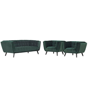 ModwayModway Bestow 3 Piece Performance Velvet Sofa and Armchair Set EEI-2981 EEI-2981-GRN-SET- BetterPatio.com