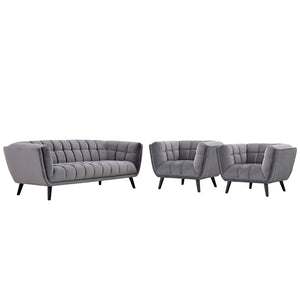 ModwayModway Bestow 3 Piece Performance Velvet Sofa and Armchair Set EEI-2981 EEI-2981-GRY-SET- BetterPatio.com