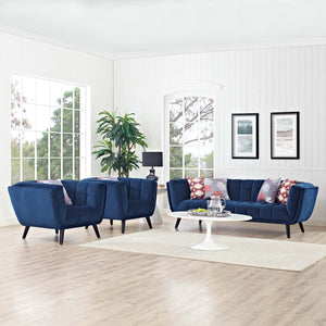 ModwayModway Bestow 3 Piece Performance Velvet Sofa and Armchair Set EEI-2981 EEI-2981-NAV-SET- BetterPatio.com