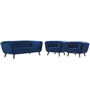 ModwayModway Bestow 3 Piece Performance Velvet Sofa and Armchair Set EEI-2981 EEI-2981-NAV-SET- BetterPatio.com