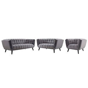 ModwayModway Bestow 3 Piece Performance Velvet Sofa Loveseat and Armchair Set EEI-2978 EEI-2978-GRY-SET- BetterPatio.com